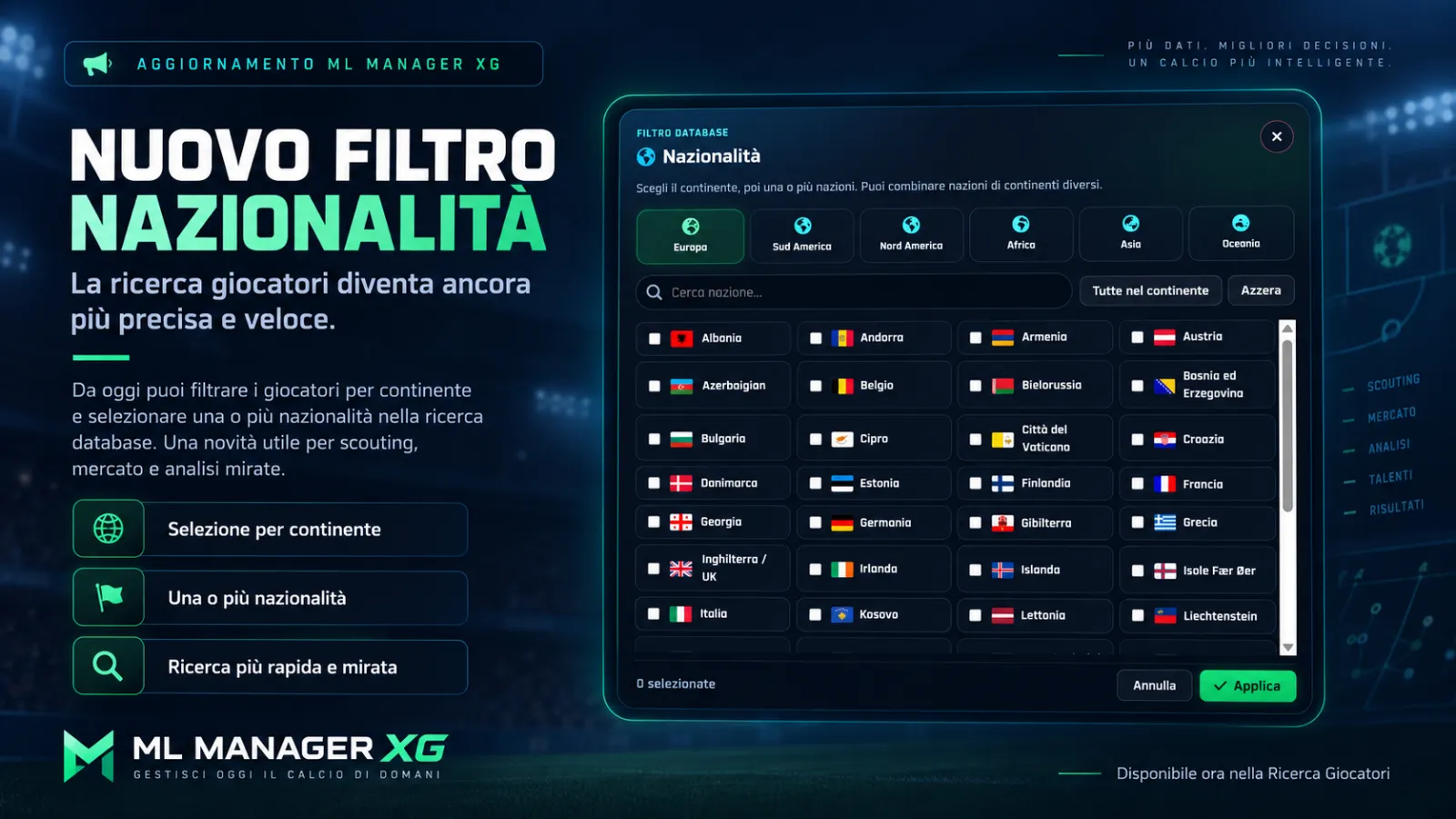 🌍 NUOVO FILTRO NAZIONALITÀ SU ML MANAGER XG